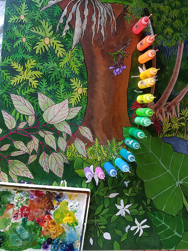 The Garden of Eden showing UV color palette over acrylic colors