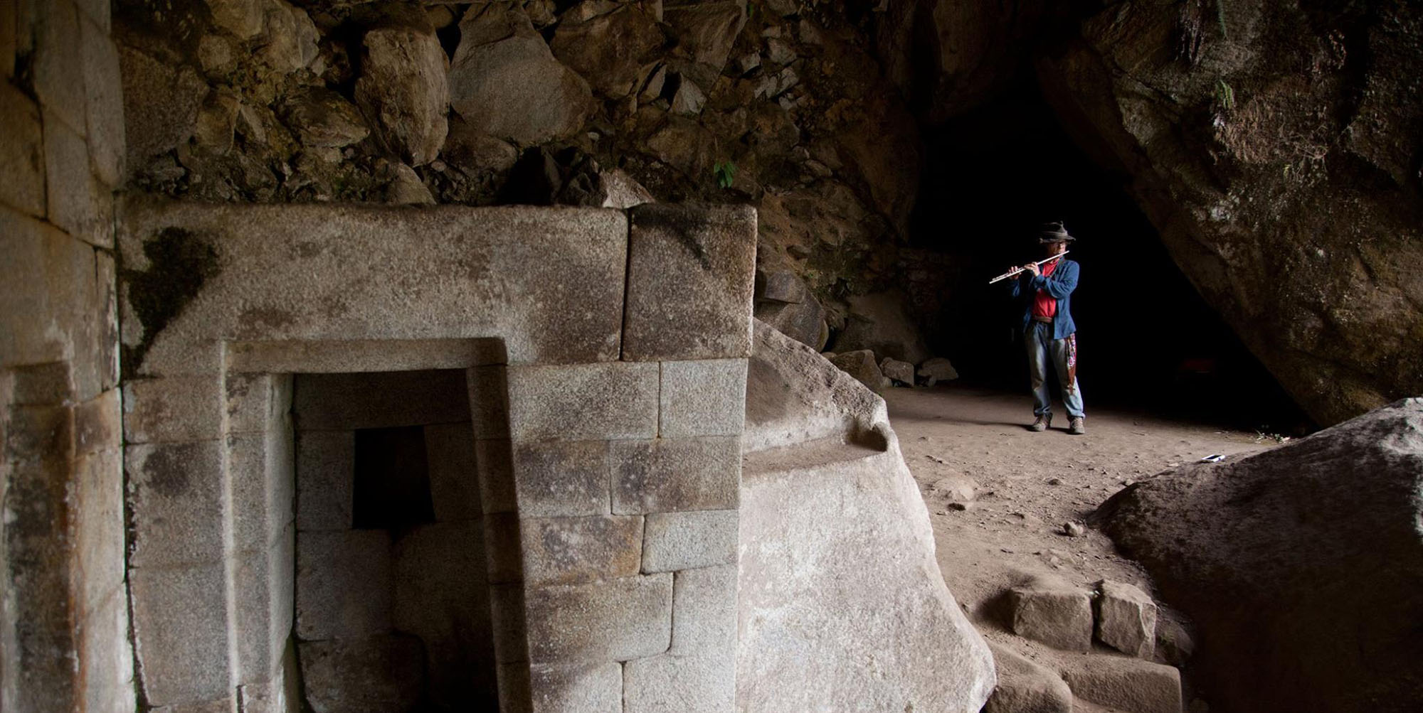 Peru286-02 James at Temple of the Moon - WaynaPicchu, Peru 2016